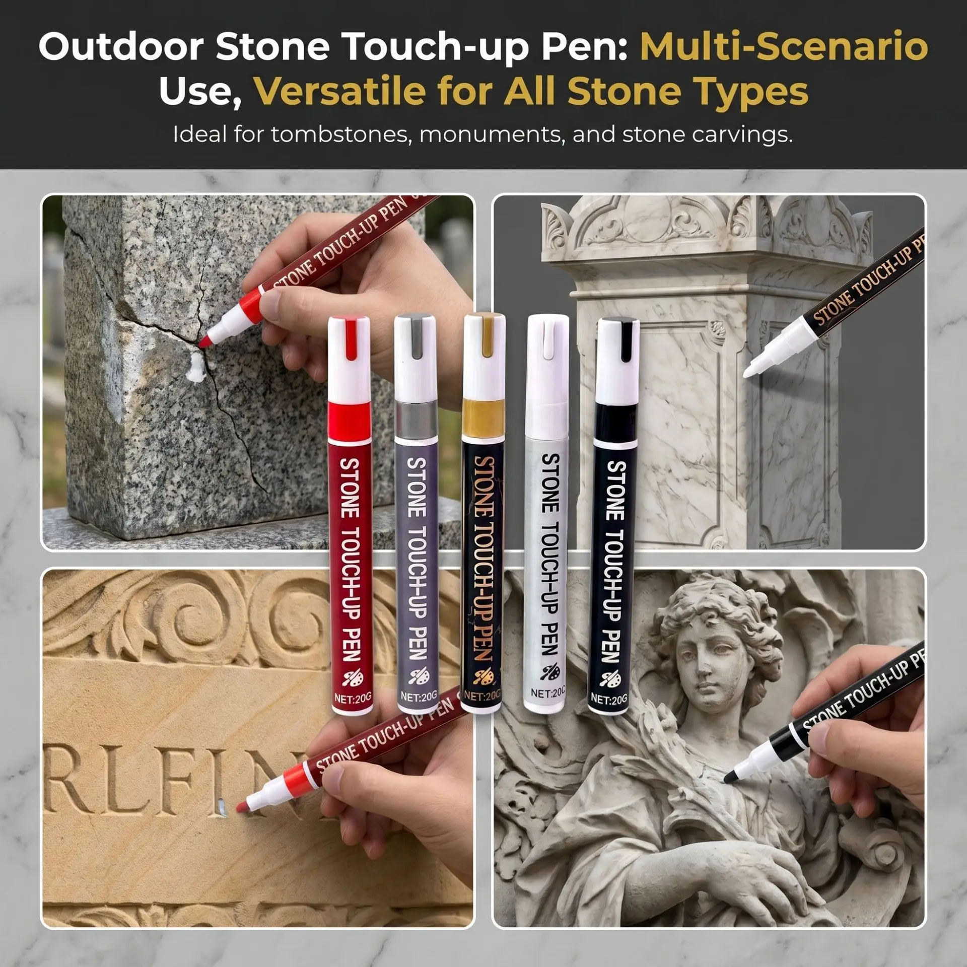 Inscriptions Stone Tablets Touch Up Paint Repair Calligraphy Waterproof and Non Fading Calligraphy Pen 3mm Stone Tablet Pen