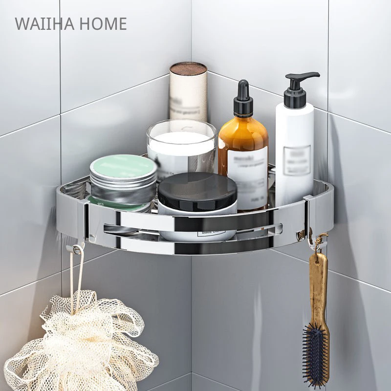 Stainless Steel Bathroom Shelves Corner Shelf Organizer Kitchen Sucker Wall Mounted Storage Corner Rack Bathroom Accessories