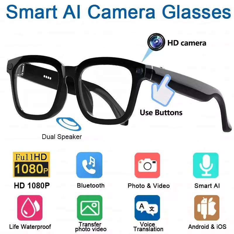 

V03 AI Camera Glasses HD 1080P Music Play Video Recorder Real-Time Translation Noise Reduction Voice Call OTA Update Sunglasses