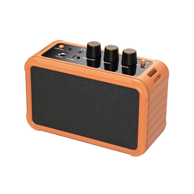 N91R-Mini Electric Guitar Amplifier 10W Dual Speakers Rechargeable Guitar Amp Overdrive Function For Practice Travel Orange
