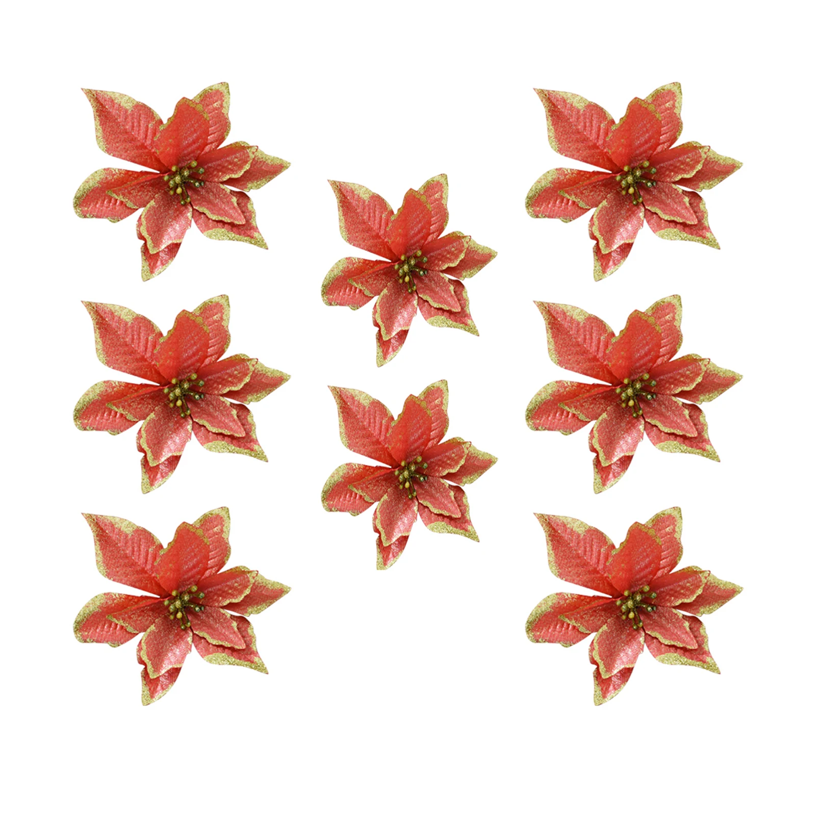 

8Pcs 13Cm Glitter Artificial Flower Decor for Christmas Tree Wedding Party Home Office Mansion Hotel Display Red