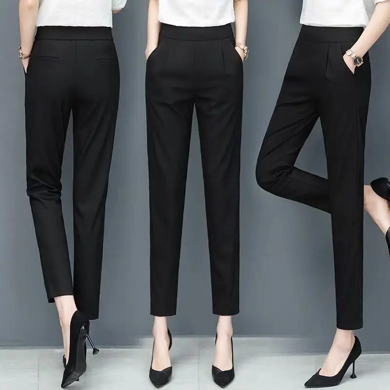 여성 하렘 팬츠 하이웨이스트 슬리밍 2025 봄 가을 신상 9부 코튼 린넨 스트레이트 테이퍼드 팬츠