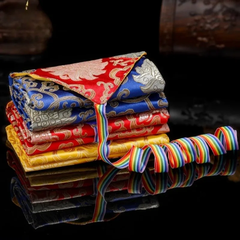 70CM Seven Colors Binding Cord Design High-Quality Brocade Double-Layer Thick Cloth Bag Handwritten Scripture Text Storage Bag
