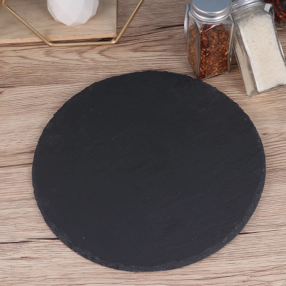 

1Pcs Natural Plate 25cm Black Round Steak Sushi Display Banquet Serving Dish Party Natural Plate