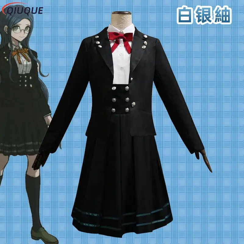 Danganronpa V3 Shirogane Tsumugi disfraz de Cosplay para mujer, peluca, gafas, uniforme JK, juego de Anime, trajes de fiesta de Halloween