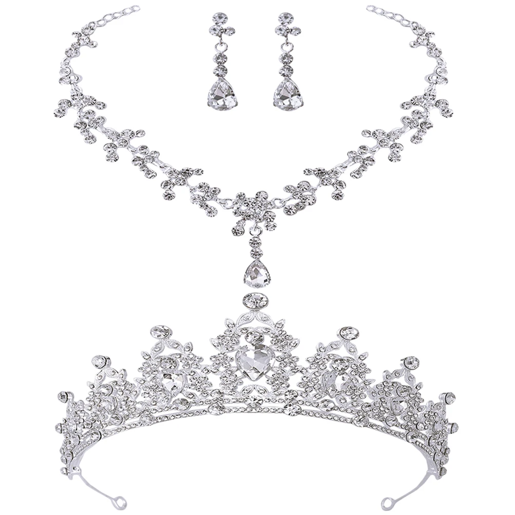 

Tiara Golden Crown Bridal Necklace Wedding Jewelry Bridal Wedding Earrings Tiara Set for Bride Party Banquet Accessories