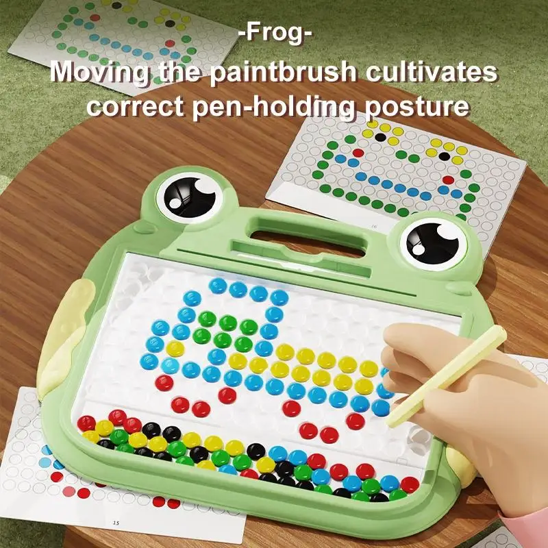 Montessori Children Magnetic Drawing Board Toys with Magnet Beads and Pen Cute Frogs Large Doodle Board for Kids Educational Toy