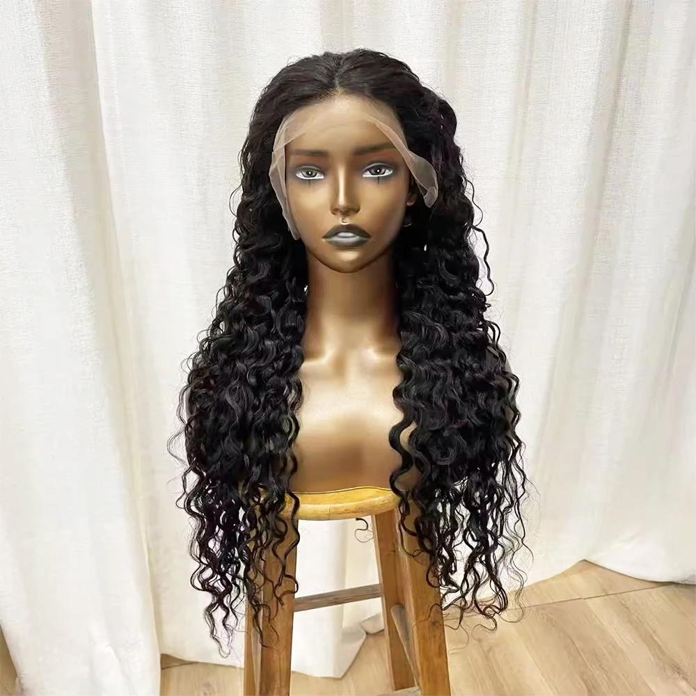 

Натуральные черные парики с водной волной и кружевной передней частью, из 100% бразильских человеческих волос, кудрявые, 13x4, 13x6, HD кружево, предварительно прорезанные