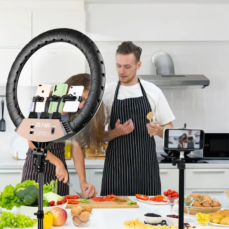 Anneau lumineux Led 22 pouces, 55cm, 3200-6500k, luminosité de la température de couleur avec support, 3 supports de téléphone, lumière de remplissage pour vidéo/prise de vue/selfie