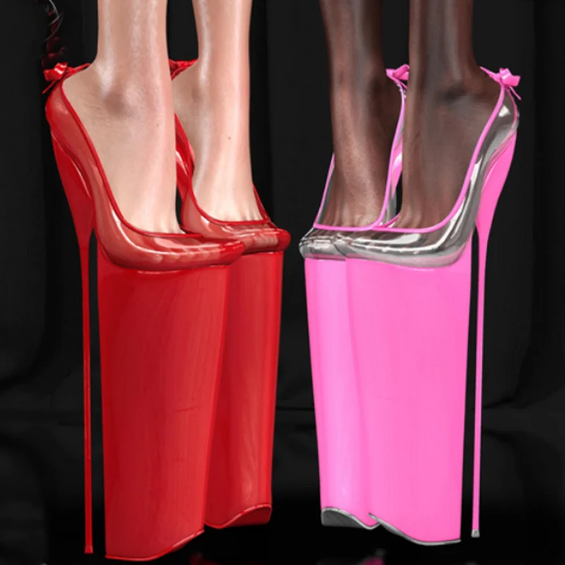 

Red Clear PVC Bow Knot Slip On Pumps Thin High Heel Sexy Fashionable Cool Summer Casual Big Size Woman Shoes Zapatillas Mujer