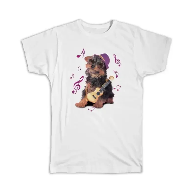 Yorkshire Puppy Guitar Funny Dog Pet Animal Musician Treble Clef T shirt