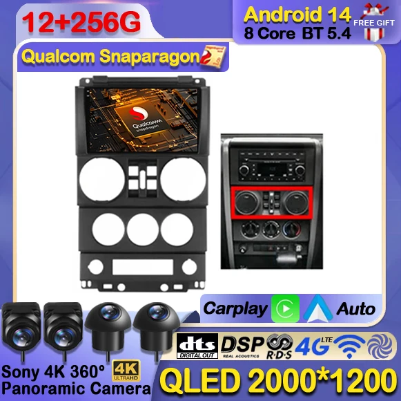 

Android 14 CarPlay Auto For Jeep Wrangler Unlimited 3 JK 2008 - 2010 Car Radio Multimedia Video Player GPS Head Unit 4G WIFI DSP