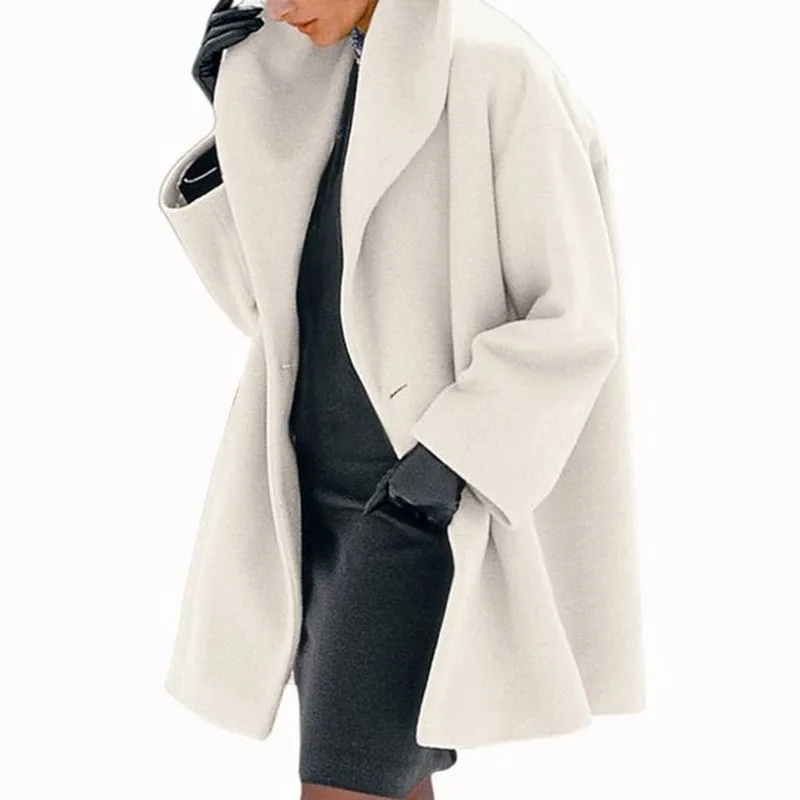 Loose Fit Round Neck Coats Casual with Trench Coat Commuter Chic Long Sleeve Regular Sleeve Long Length Autumn Winter for Women