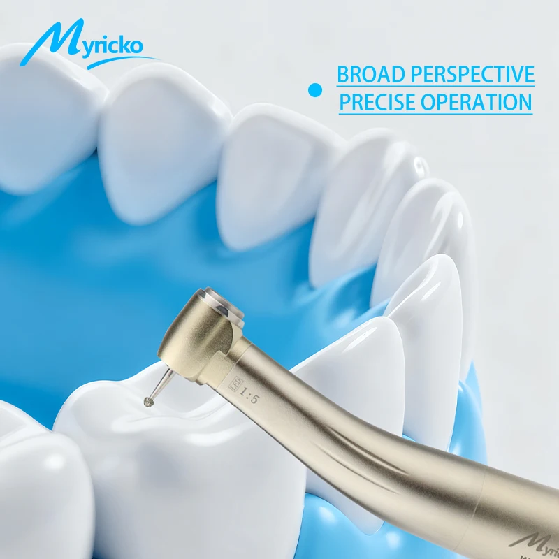 

Fiber Optic Equipped Dental Contra Angle Handpiece Low Speed 1:5/1:1 Ratio Red Ring Push Button Style Myricko Product