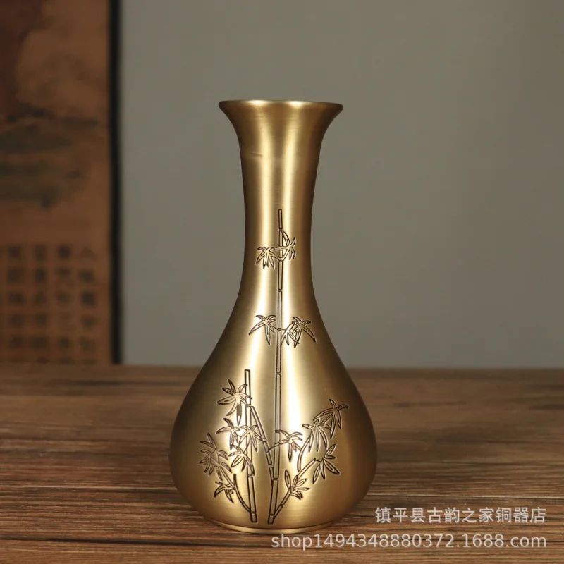 Pure Copper Orchid Brass Vase Pair Decoration Office Living Room Shop Study Desktop Ornament