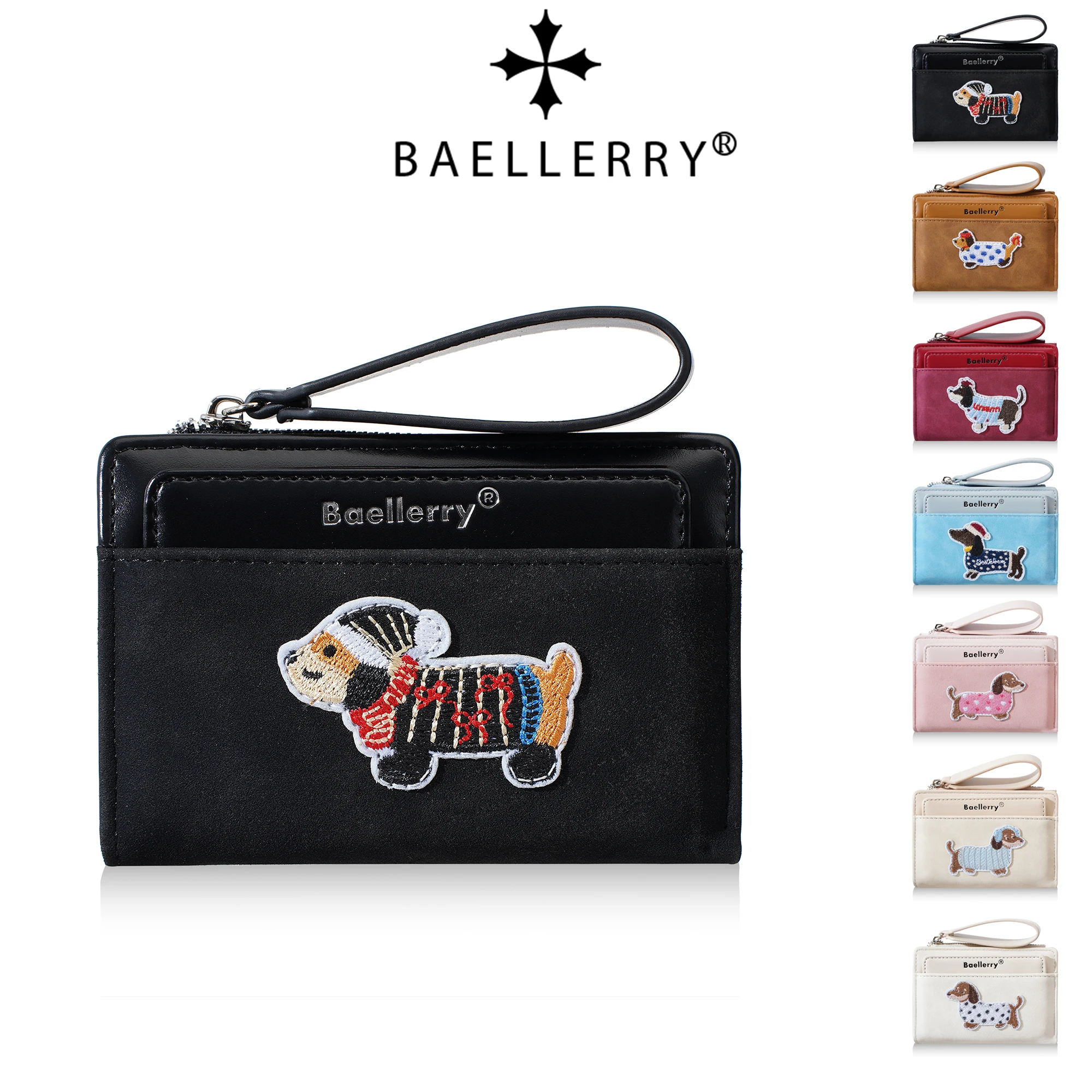 1 Stück Damen-Geldbörse mit Dackel-Stickerei, Tägliche Geldbörse mit Reißverschluss-Münzfach und Handschlaufe, Niedliches Hundemuster, Geburtstagsgeschenk, Valentinstagsgeschenk