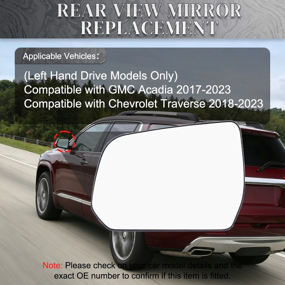 

Left / Right Side Heated Rearview Mirror Glass For GMC Acadia 2017-2023 Chevrolet Traverse 18-23 23505276, 84498321, GM1324209