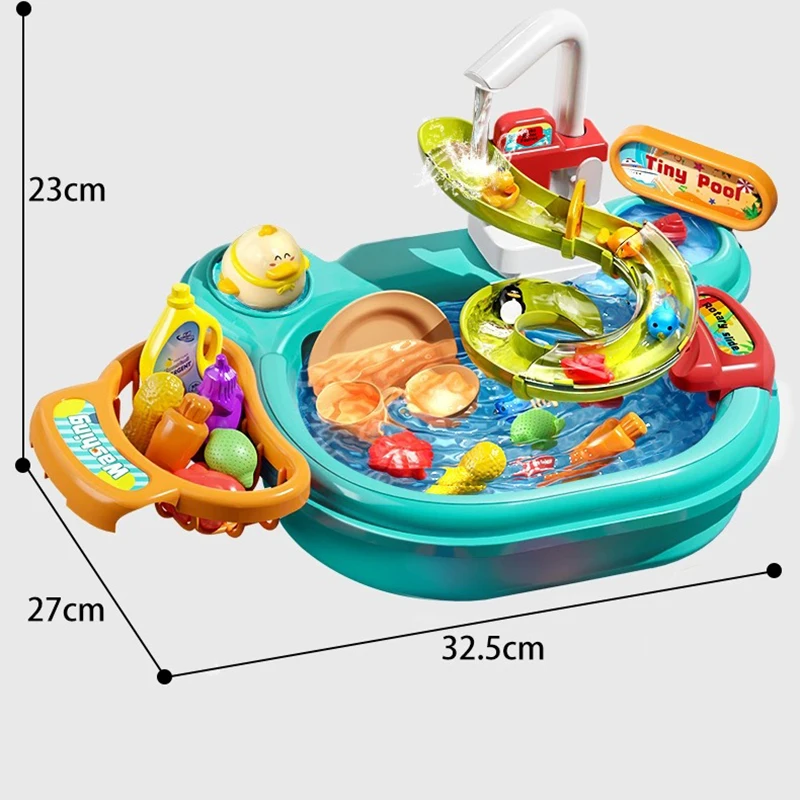 Children Puzzle Pretend Play Toys Dishwashing Basin Toys Gift Kitchen Interactive Toys 2-in-1 Slide Fishing Montessori Toys