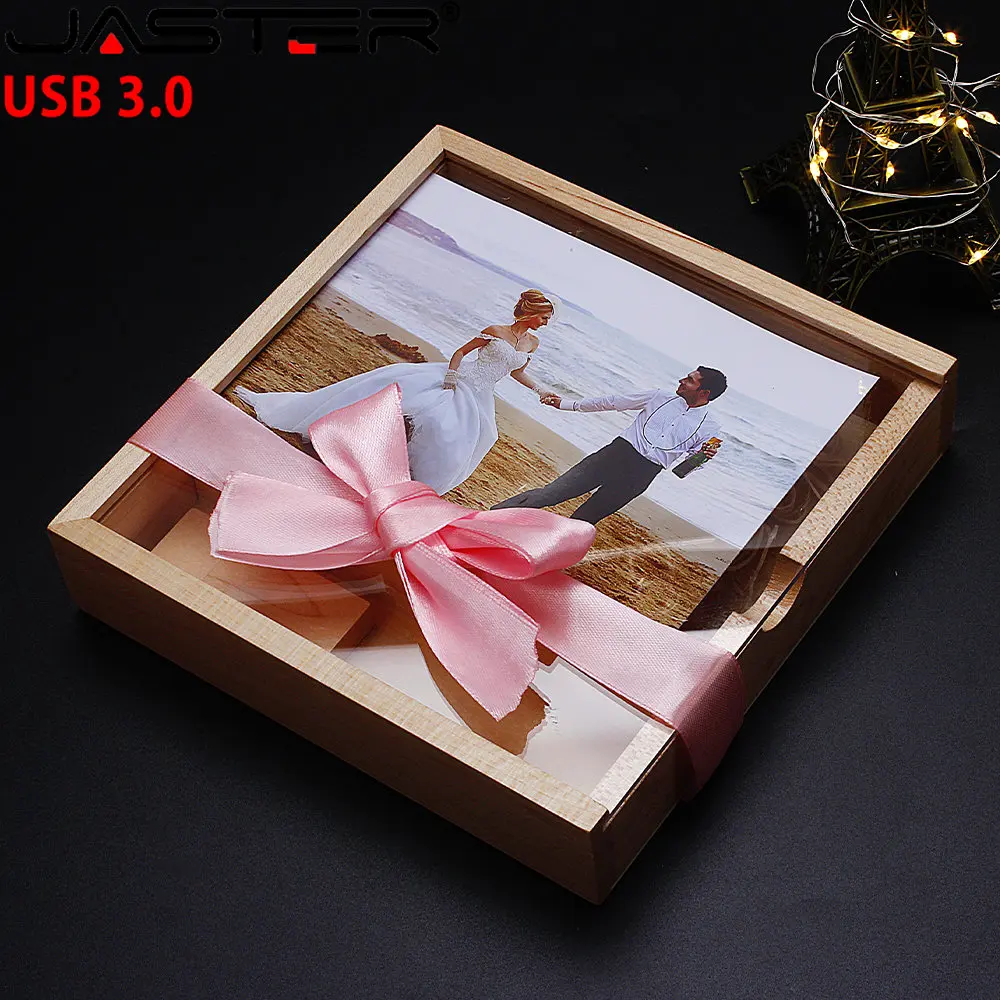 JASTER Wooden Box USB Flash Drives 128GB Creative Photography Wedding Gift 3.0 Memory Stick 64GB Laser Engraving Pen Drive 32G