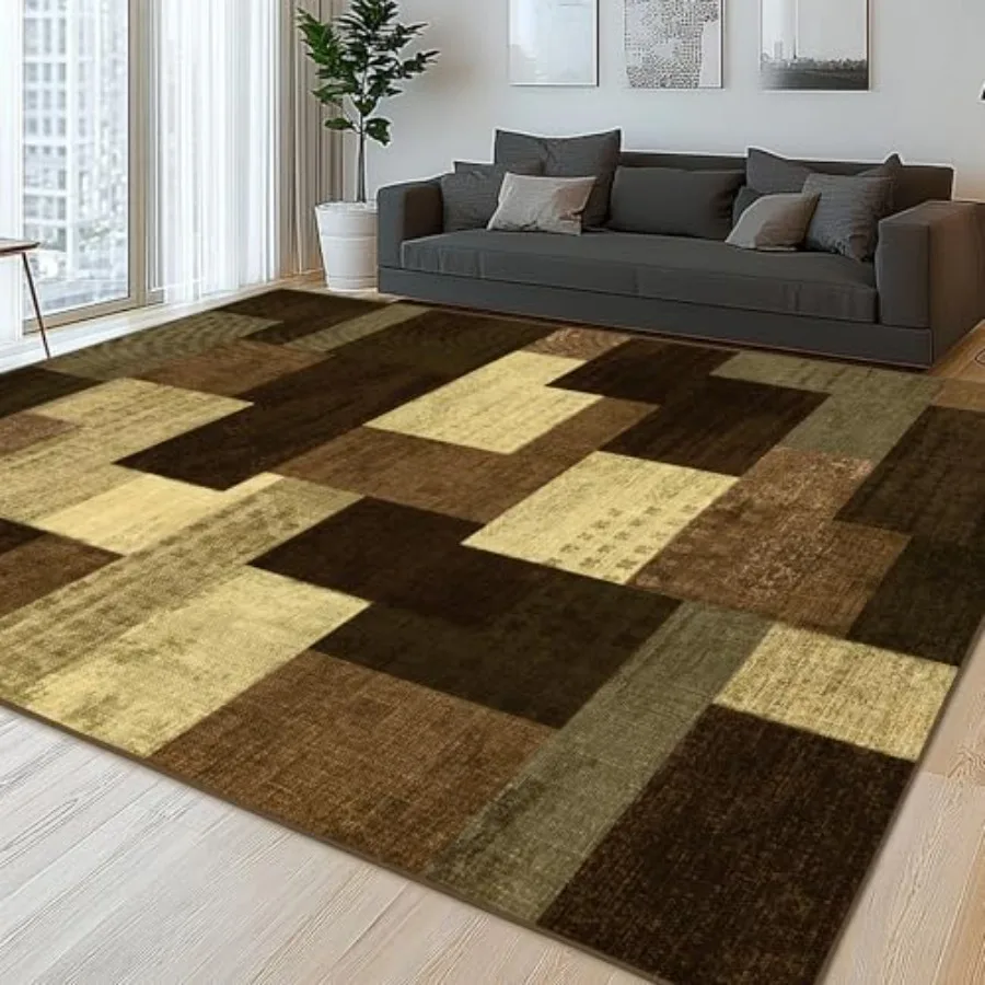

Modern Geometric Patchwork Indoor Area Rug for Living Room Large Rug Rockwood Collection Hardwood Floors Decor for Bedroom Taup