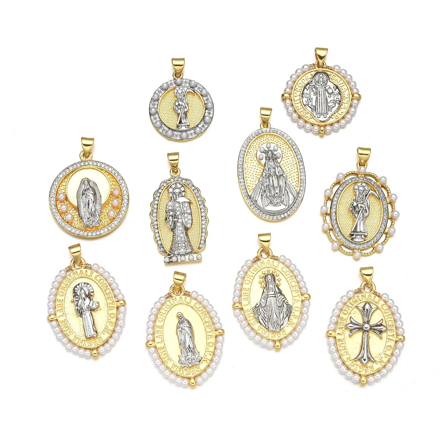 5 Pcs Vintage Copper North American Style Virgin Mary Pendant Accessories DIY Pearl Necklace Jewelry Making Materials Wholesale