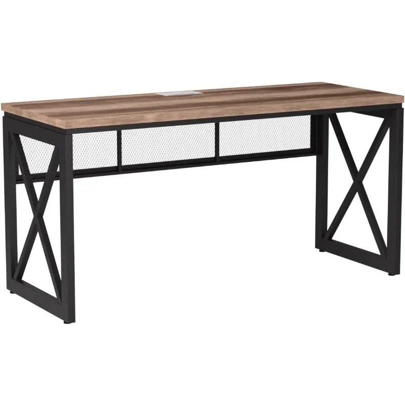 Modern Industrial Home Office Desks, Rustic Wood Computer Desk, Farmhouse Sturdy Metal Writing Desk (60 Inch)