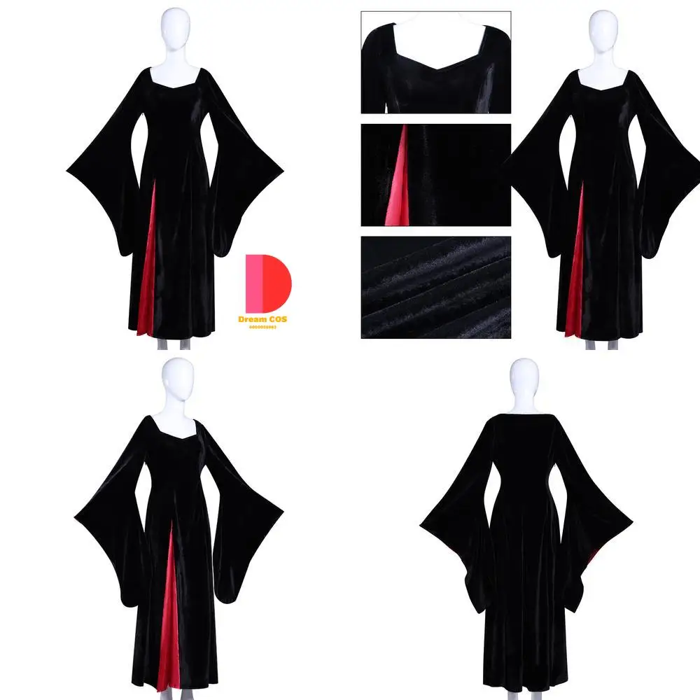 

Popular Movie TV Character Cosplay Costume Anime Mom Morticia Addams Black Fashion Dress Role Play Outfit for Women Halloween