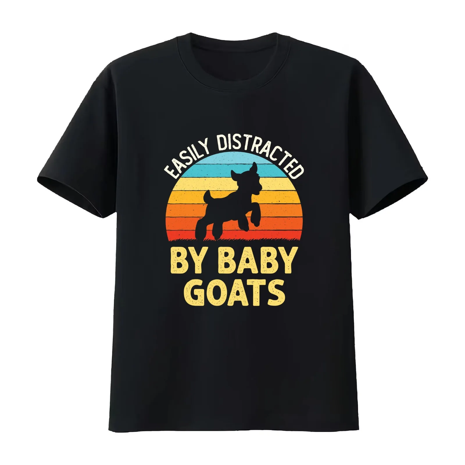Easily Distracted by Baby Goats Goat Lover T-Shirt Summer Casual Cotton Tee Oversized Streetwear Tops Vintage Graphic Print