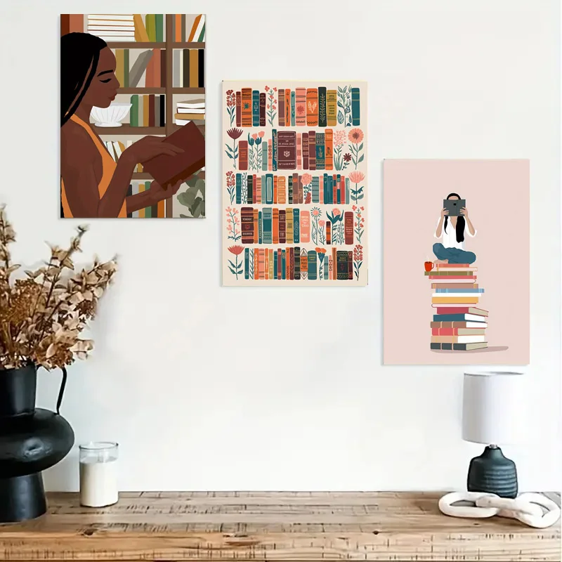 1pc Vintage Library Bookshop Canvas Wall Art Poster Book Stacks Book Lovers Gifts Living Room Kitchen Bathroom Decor