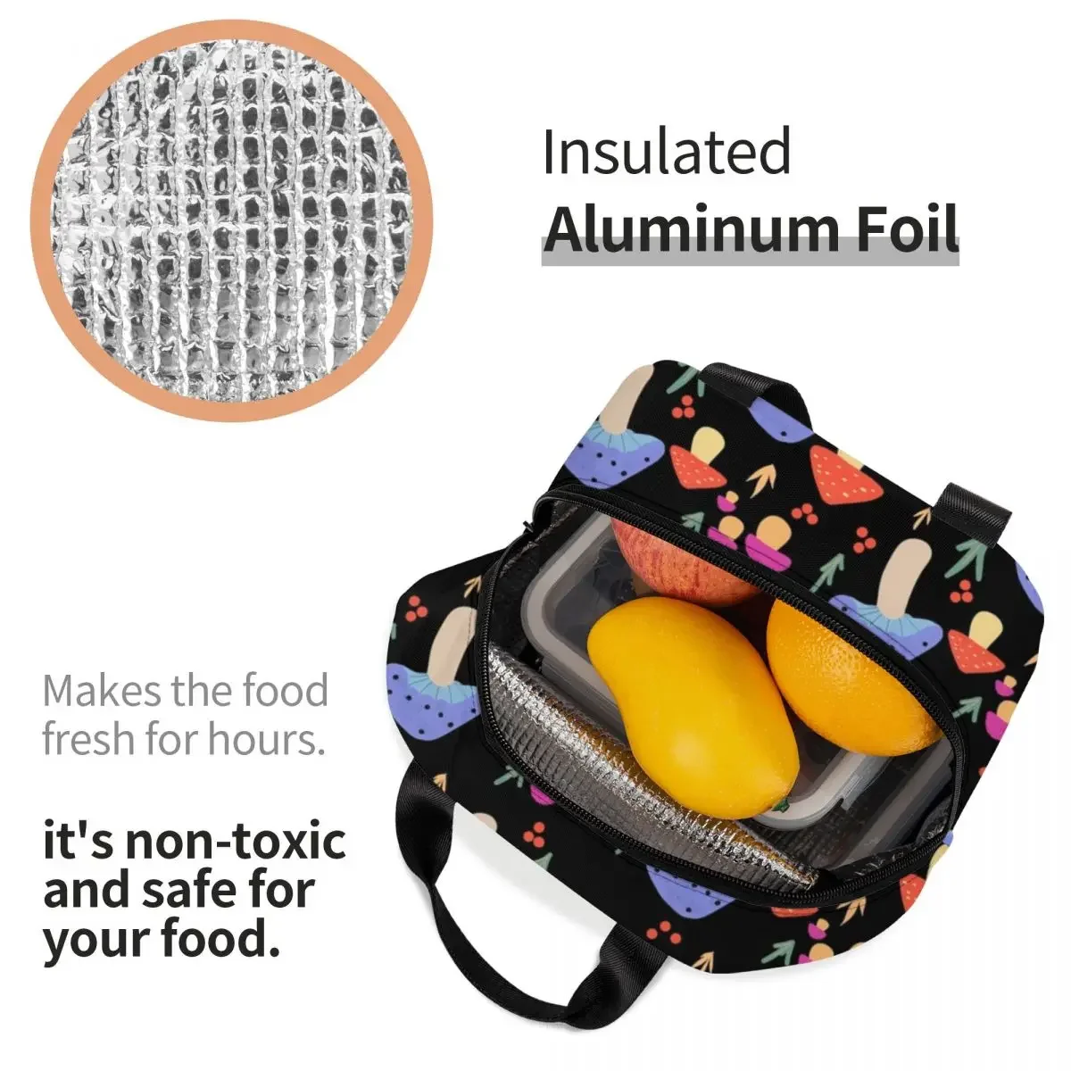 Lunch Bags for Women Kids Mushroom Pattern Thermal Cooler Portable Picnic Travel Psychedelic Canvas Lunch Box Food Storage Bags image 5