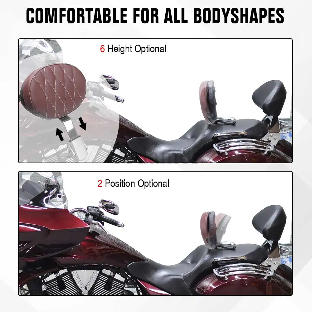 Motorcycle Adjustable Plug-in Driver Backrest Brown PU Leather Part Fit For Victory Cross Roads Models  2010-2014