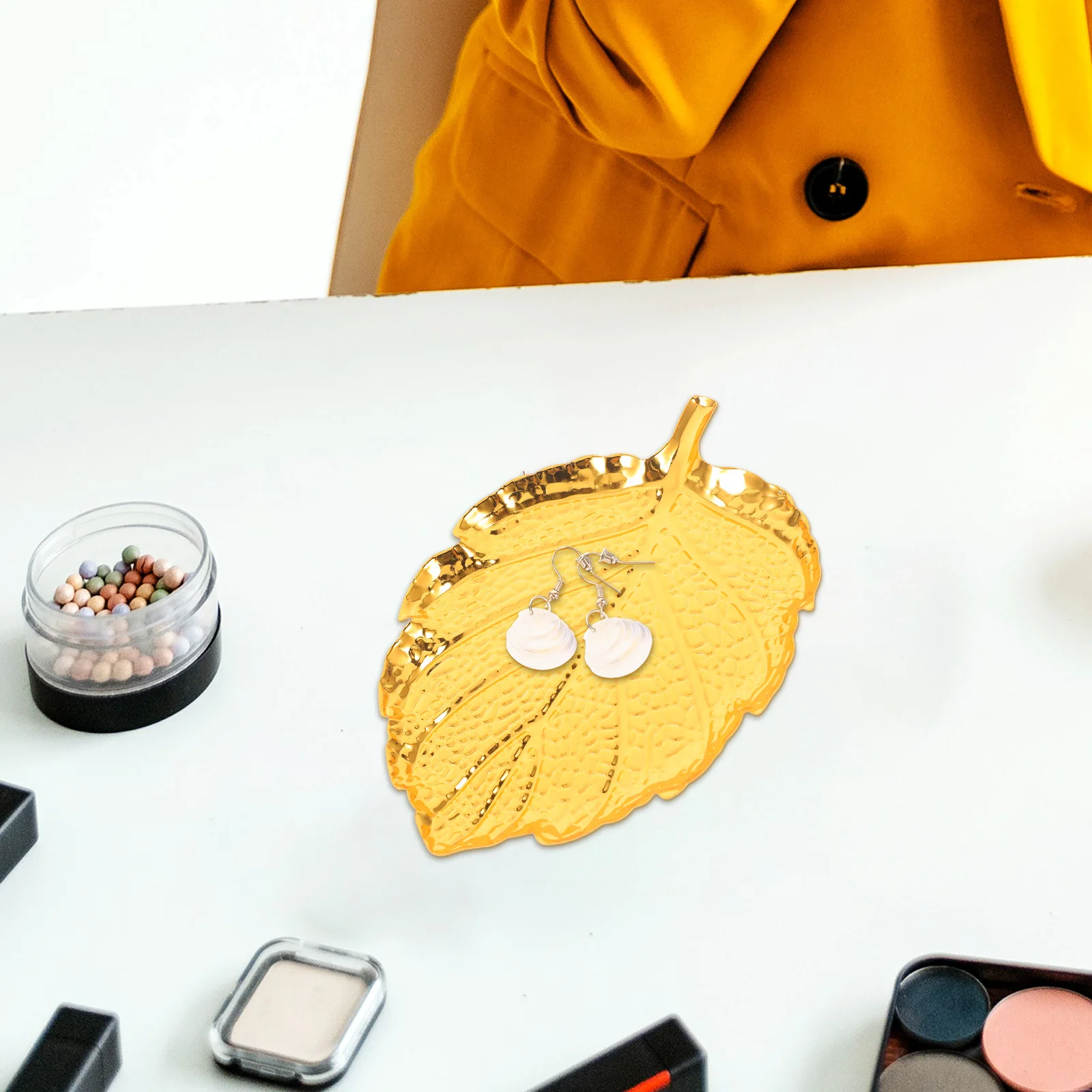 

Golden Leaf Jewelry Tray 6 Inch Home Decor Desktop Organizer Necklace Plate Storage Display Container Trinket Dish Holder