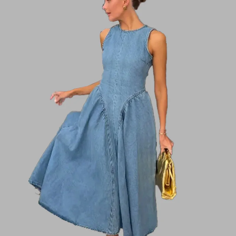 Robe minimaliste à col rond pour femmes, taille moyenne à longue, cintrée, sans manches, gilet, mode, dos nu, à lacets, nouvelle collection été 2025