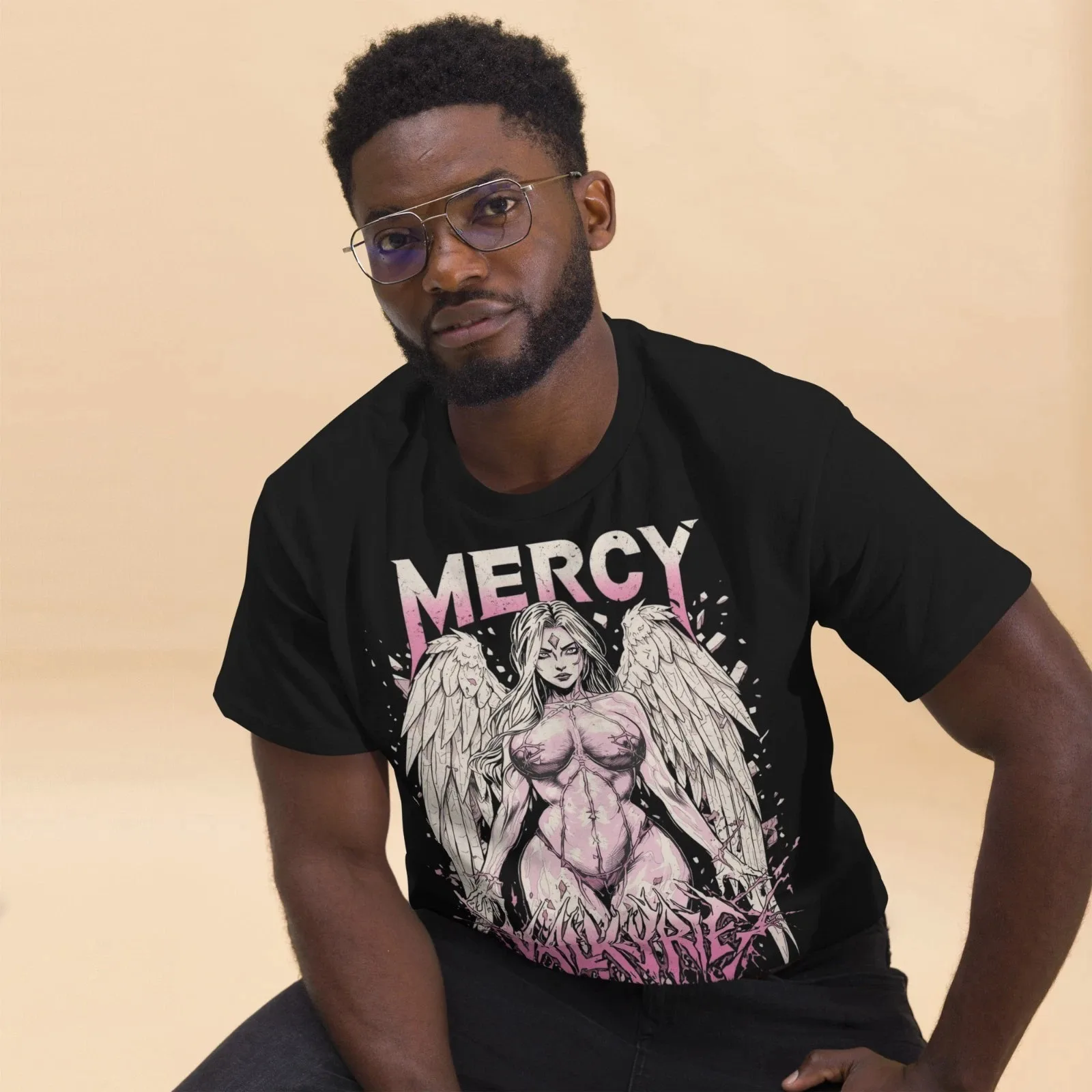 Mercy Game Pink Valkyrie Wings Graphic T-Shirt Cotton Men Women Streetwear Tee