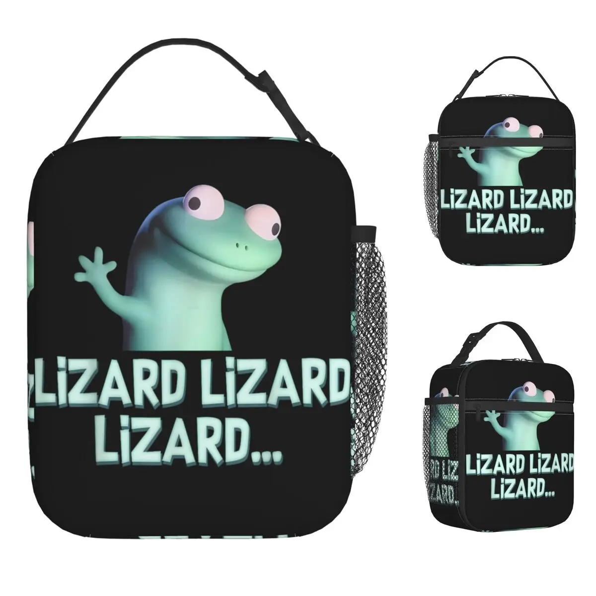 Funny Cartoon Lizard Meme Lunch Bag Portable Lunch Box Men Travel Custom Cooler Bag Funny Oxford Tote Food Bags