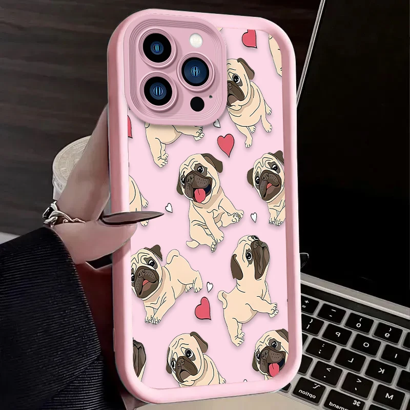 Cute Glasses Pug Dog Case For iPhone 16E 16 15 14 13 12 11 Pro Max X XS X S Max XR SE 2020 7 8 Plus Shockproof Silicone Funda view 5