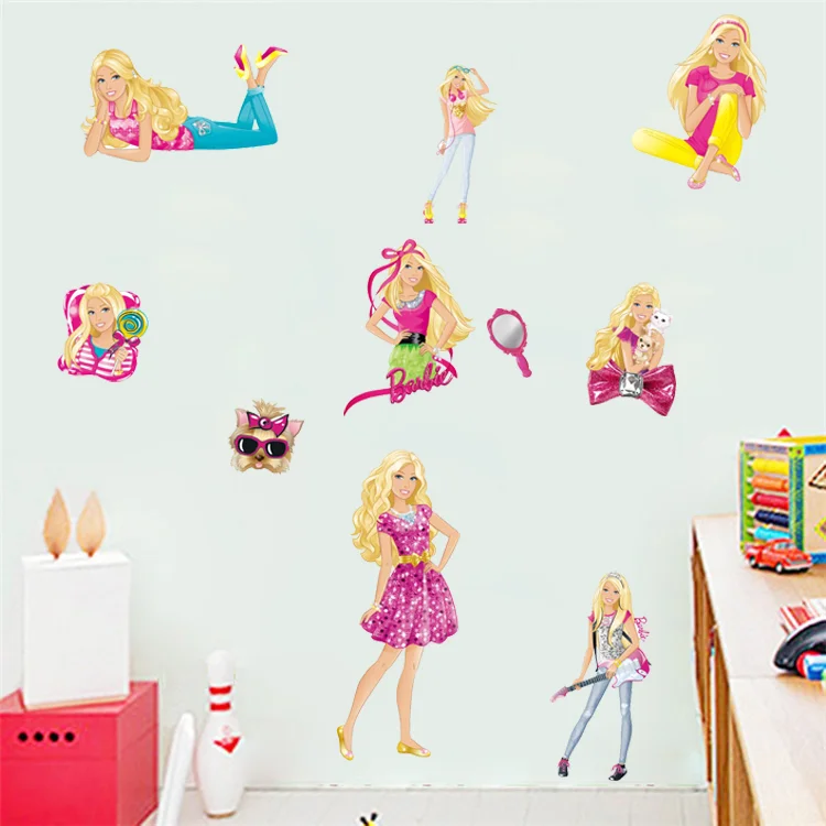 Miniso Barbie Wall Paper Cartoon Anime Creative Stickers Girly Heart Room Decor Window Car Waterproof Self Adhesive Sticker