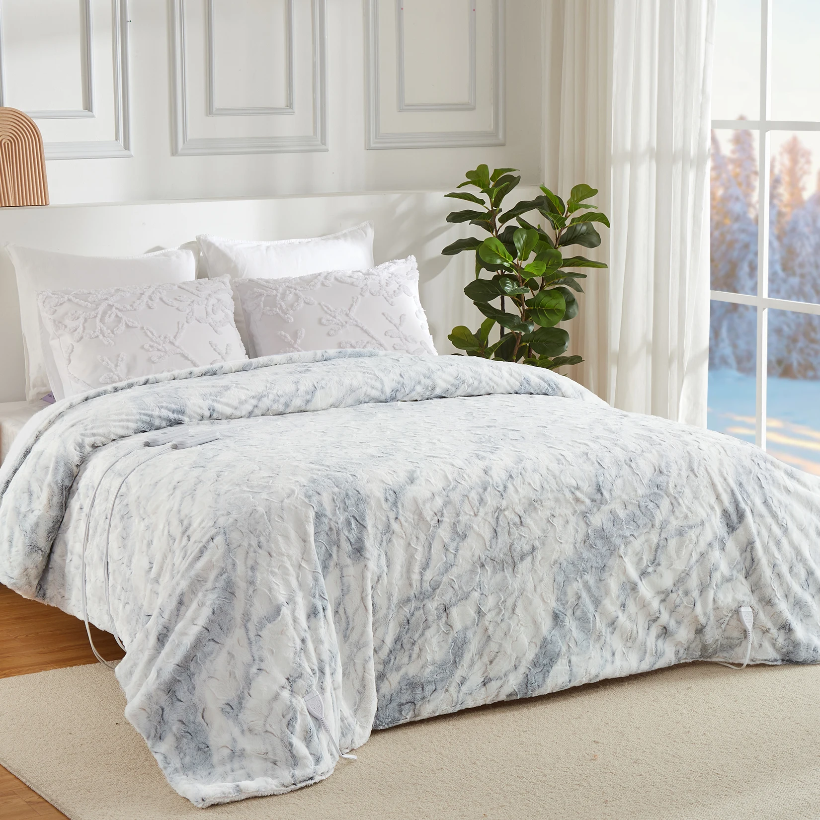 King Size Heated Blanket 90x100 In, Dual Control, Electric Blanket Luxury Tufted Plush, 10H Auto Off, 5 Heat Settings, Separate Zone Heating, Soft Warm Cozy Winter Bedding Throw