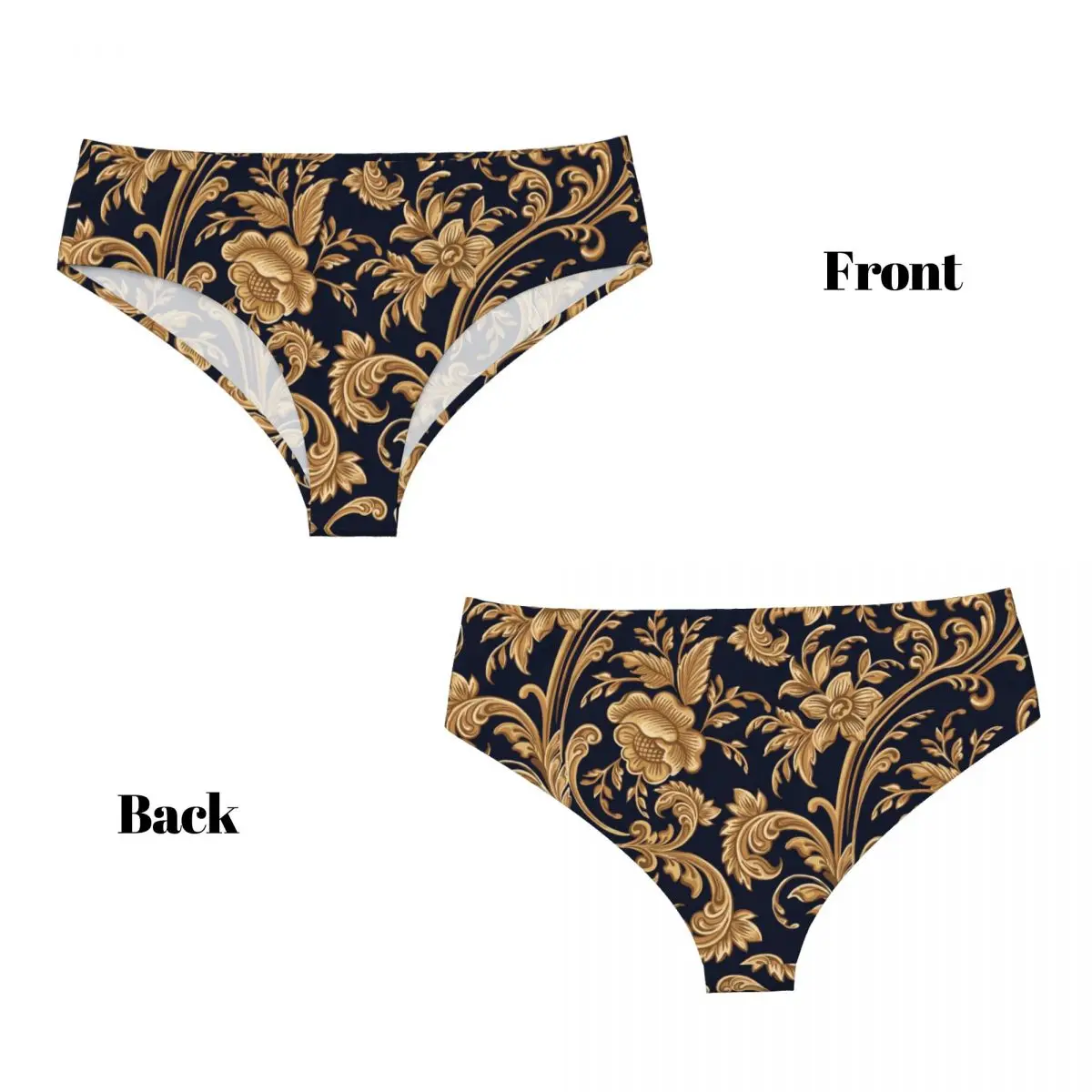 Custom Luxury European Floral Print Briefs Underwear Women's Breathable Stretch Baroque Victorian Art Panties