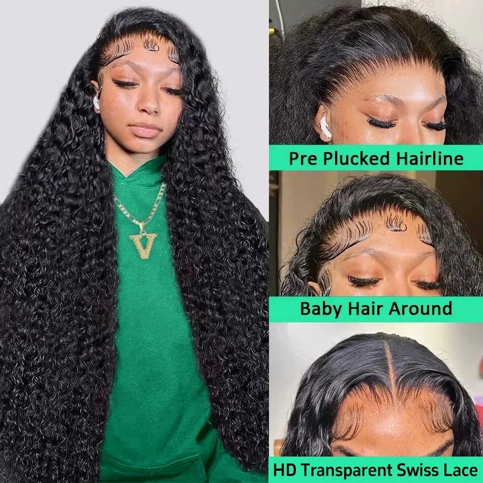 Deep Wave 13x6 Hd Lace Front Human Hair Wig 40 Inch 200 Density Water Wave 13x4 Frontal Wig Hd Lace Women Curly Wigs Human Hair image 4