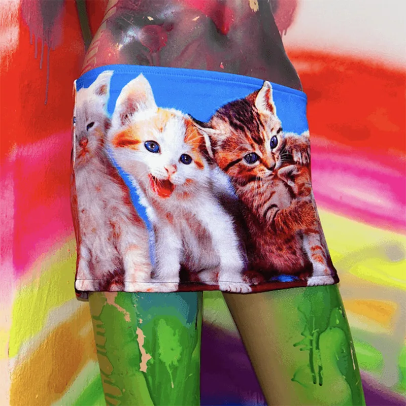 Y2K Cat Print Low Waist Short Skirt Sweet Cool Dopamine Retro Pure Desire American Style for Women