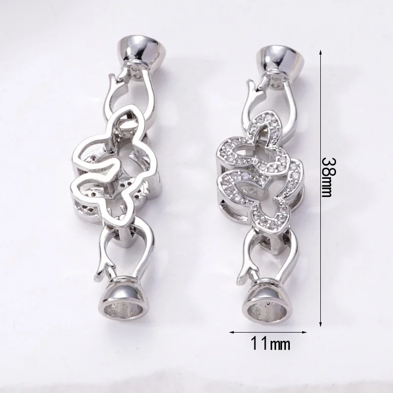 1 Piece Pearl Necklace Bracelet Connecting Buckle Inlaid with Zircon Trileaf Flower DIY Jewelry Making Material Accessories