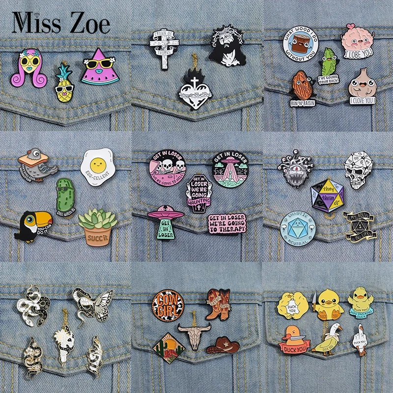 Juego de alfileres esmaltados de personajes de juego, broches de dinosaurio alienígena personalizados, insignias de solapa, animales lindos, regalo de joyería para amigos, 3-6 piezas por juego