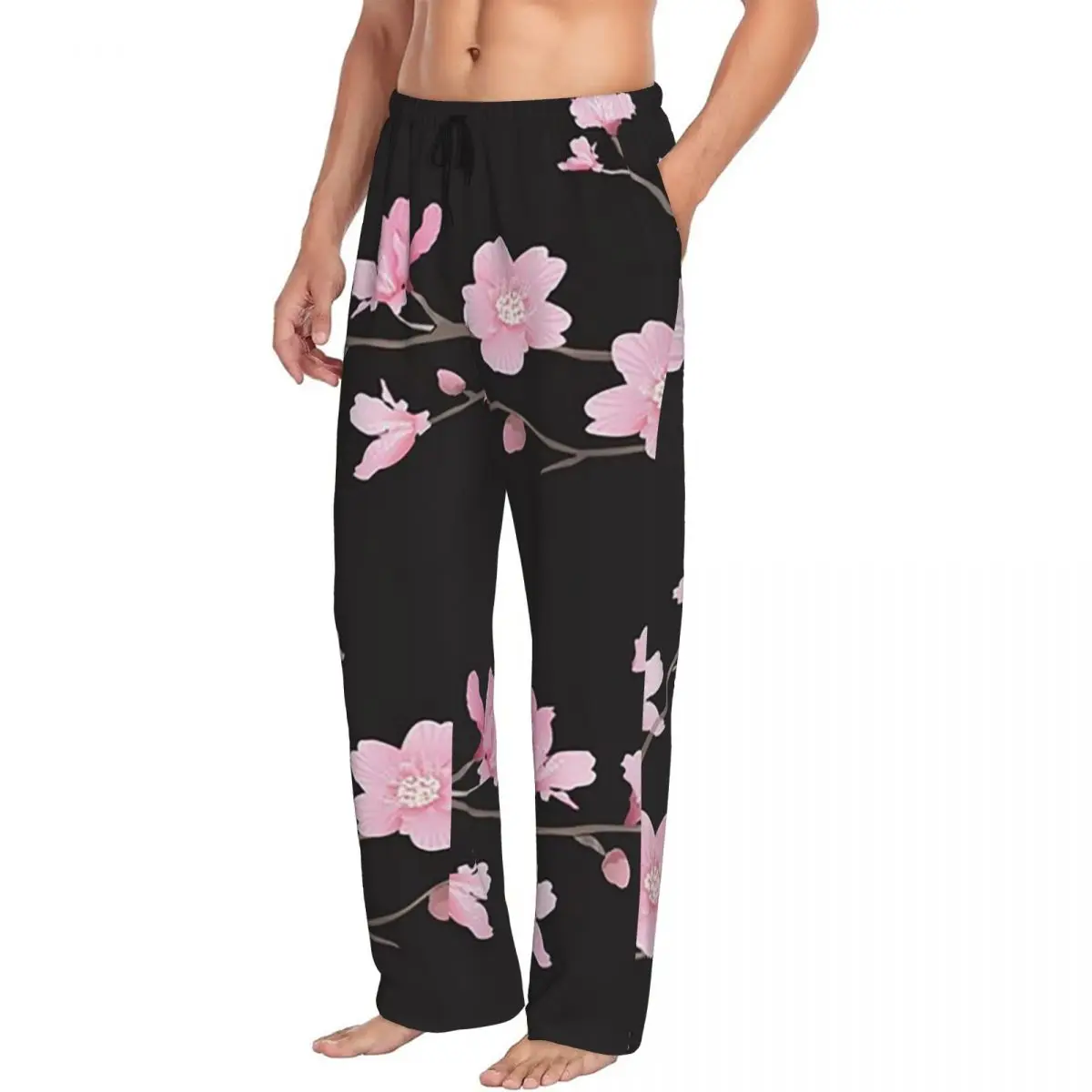 Custom Cherry Blossom Flower Plant Men Pajama Pants Lounge Sleep Sleepwear Bottoms with Pockets