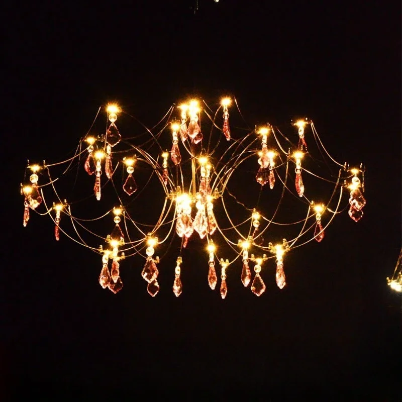 

2025 New Firefly Pink Crystal Chandelier Living Room Villa Master Bedroom Chandelier