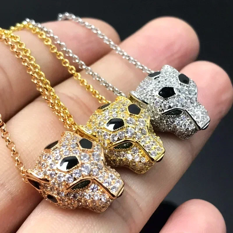 

2025 New 925 Silver Designer collection style necklace for ladies gold-plated green eyes Set full zircon leopard head pendant