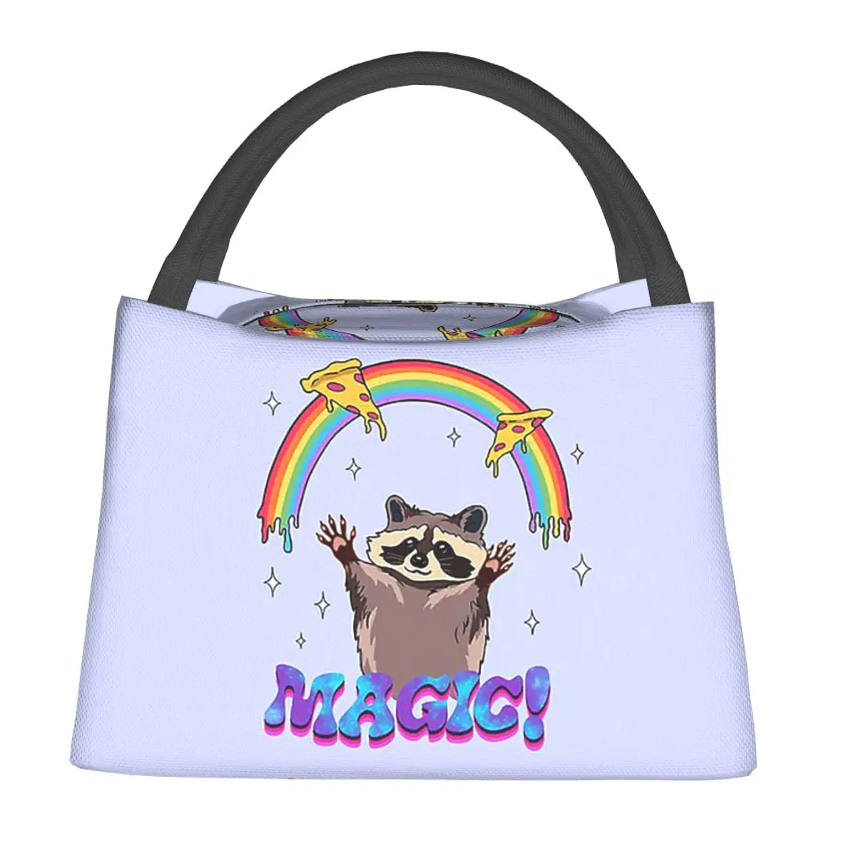 Raccoon Magic Pizza Rainbow Lunch Bags Insulated Bento Box Lunch Tote Picnic Bags Cooler Thermal Bag for Woman Kids Travel