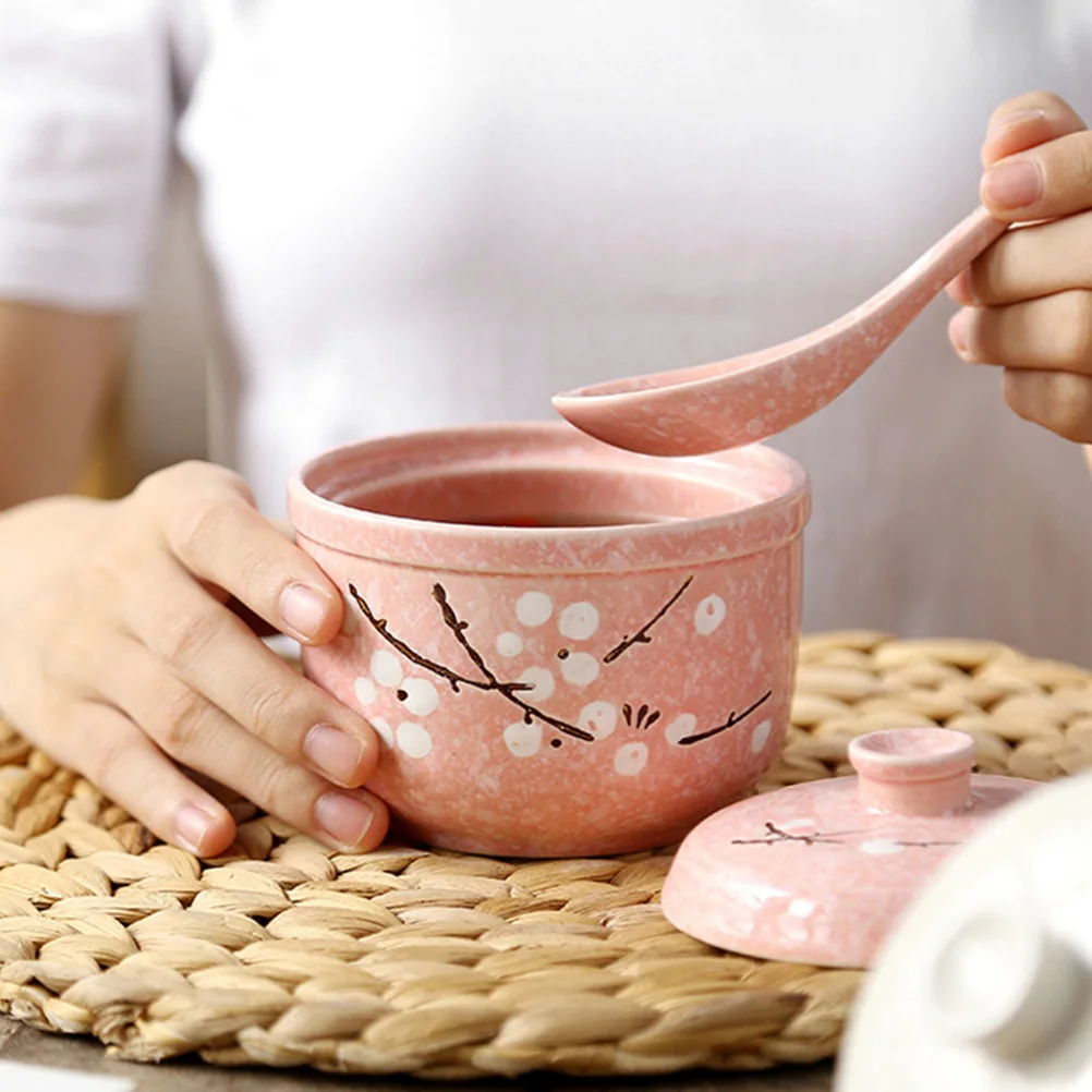 

1Pcs Ceramic Stew Bowl Pink with Lid Exquisite Design Suitable for Soup Stewed Egg Edible Bird Nest Kitchen Supplies