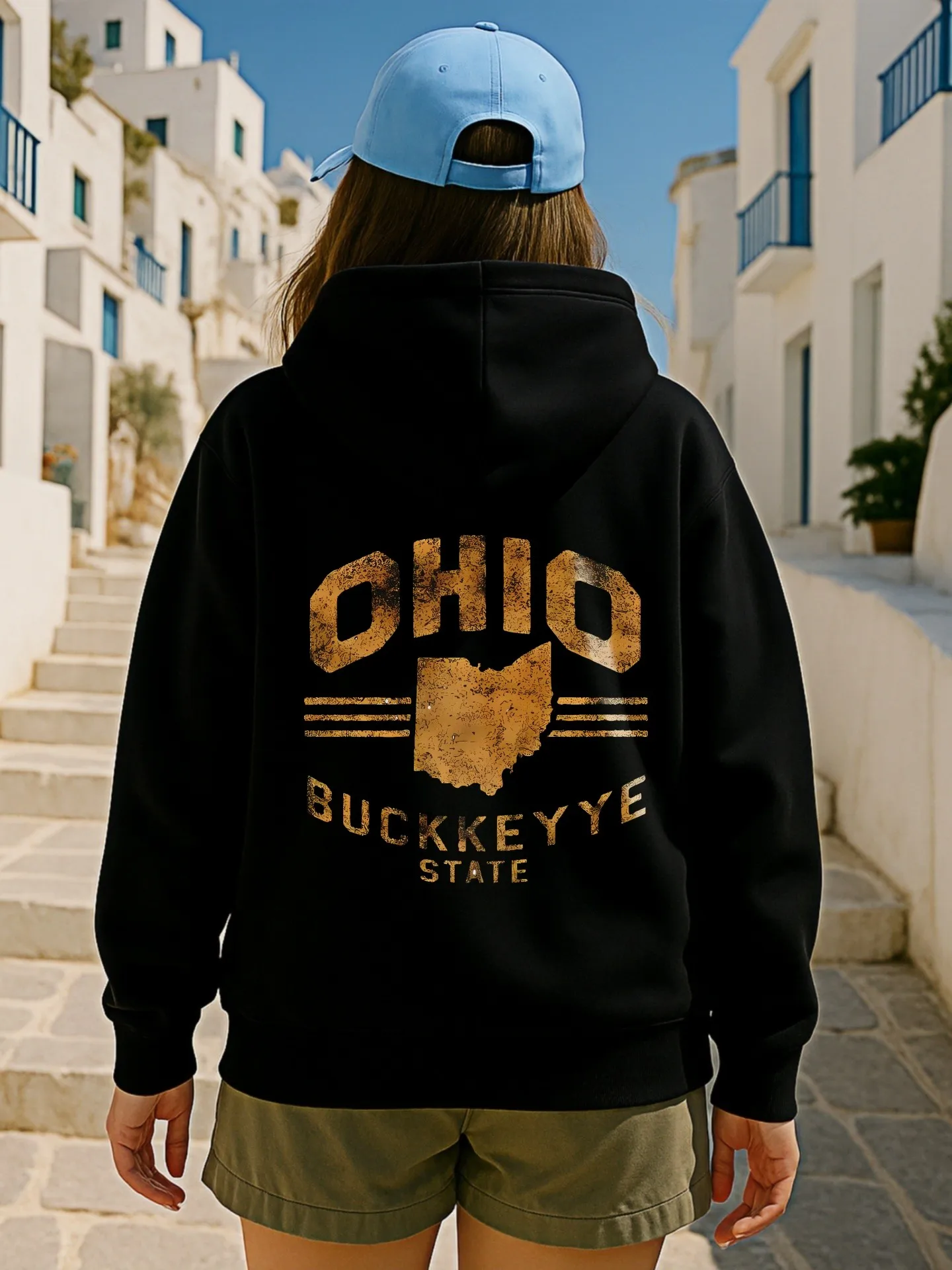 Sweat à capuche graphique pour femmes, imprimé de l'état de l'Ohio Buckeye, esthétique décontractée, tissu doux, vêtements quotidiens décontractés, pour étudiants
