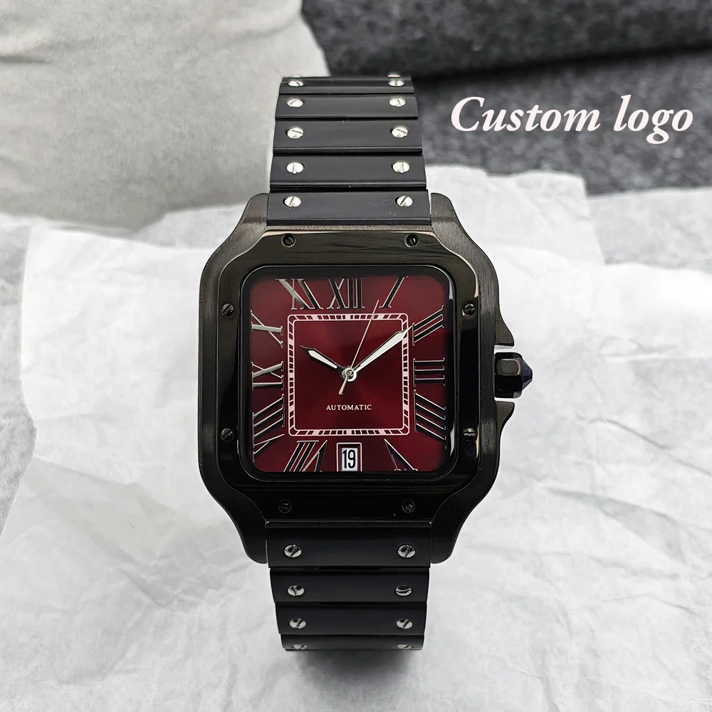New NH35 Watch Wine Red Watch Men's Watch 38mm Customized Logo Watch Stainless Steel Watch NH35 Movement Watch